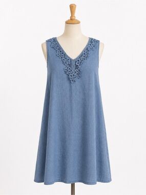 Rosemarine Italy 100% Linen Blue Sleeveless Tunic Dress Medium Made in Italy